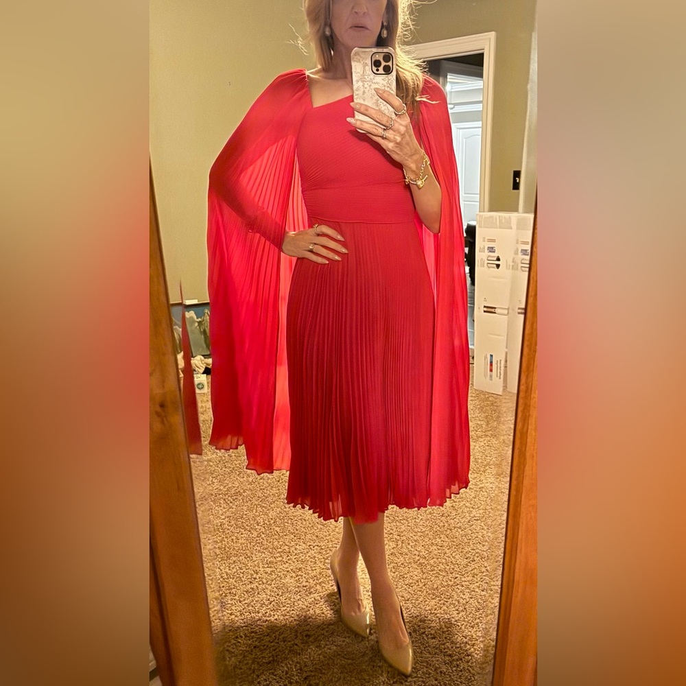 Fuchsia Barbie Pink Crepe Cape Dress Cocktail